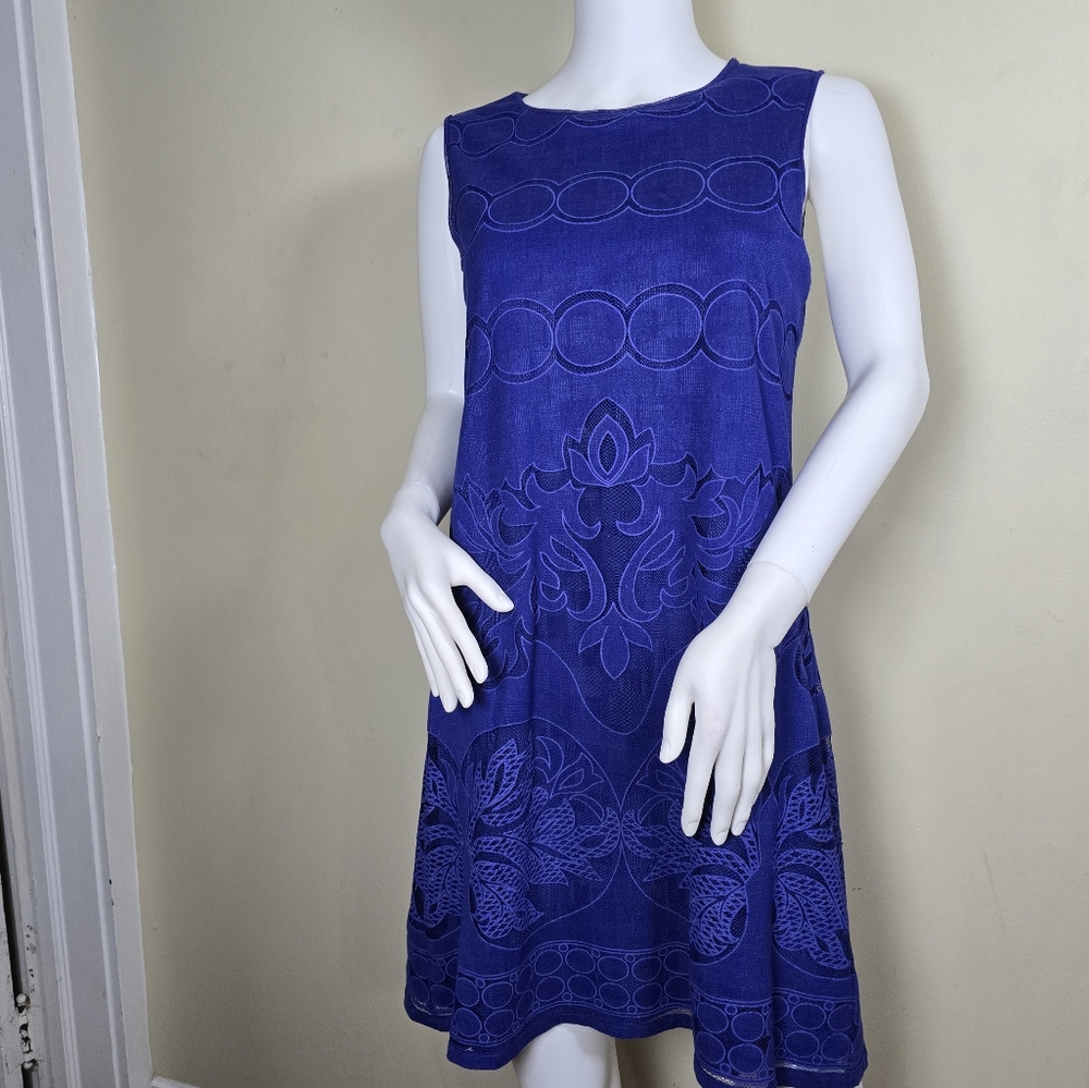 Max Studio Deep Blue Embroidered Mini Dress Small.